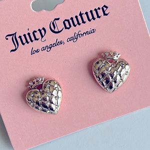 Gorgeous Juicy Couture quilted heart and crown crystal studded earrings